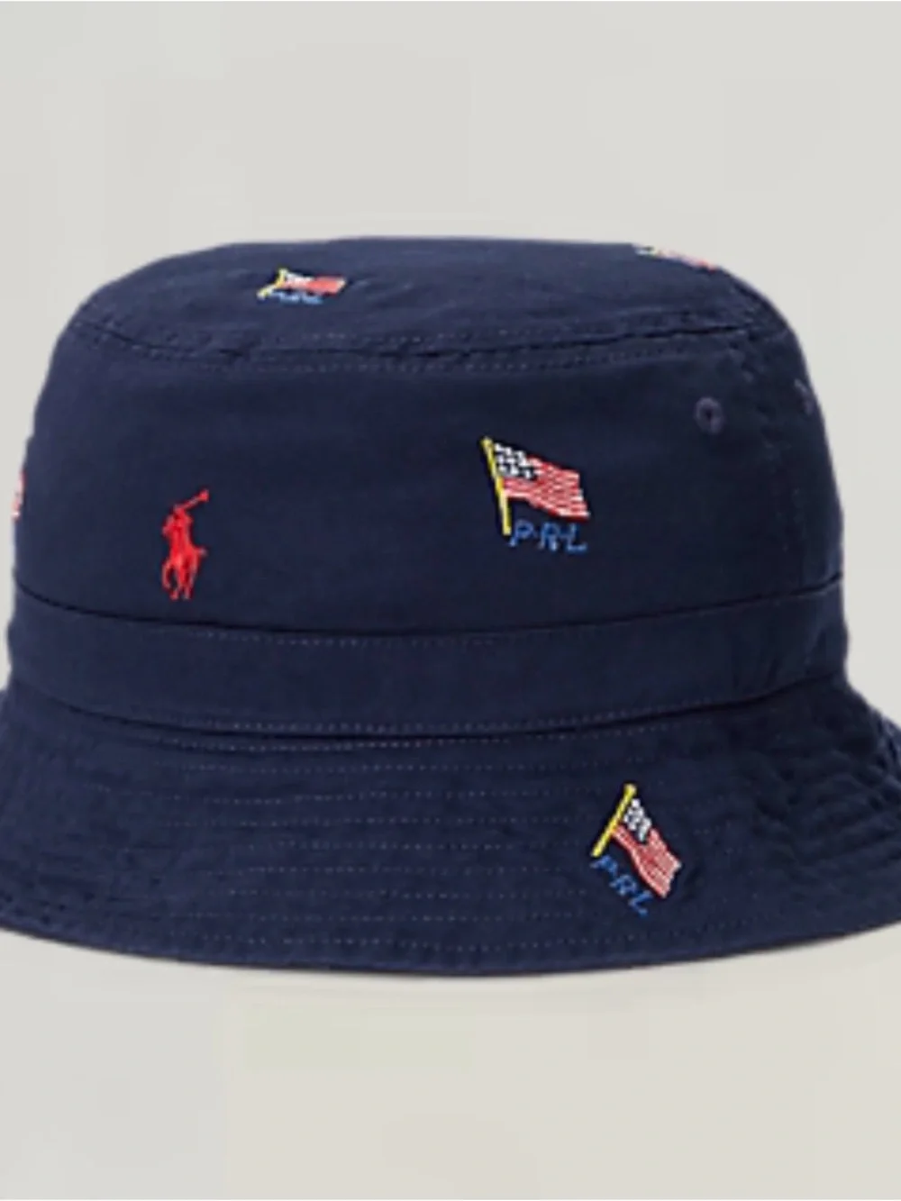 Polo by Ralph Lauren Navy Bucket Hat with Embroidered Flags and Pony